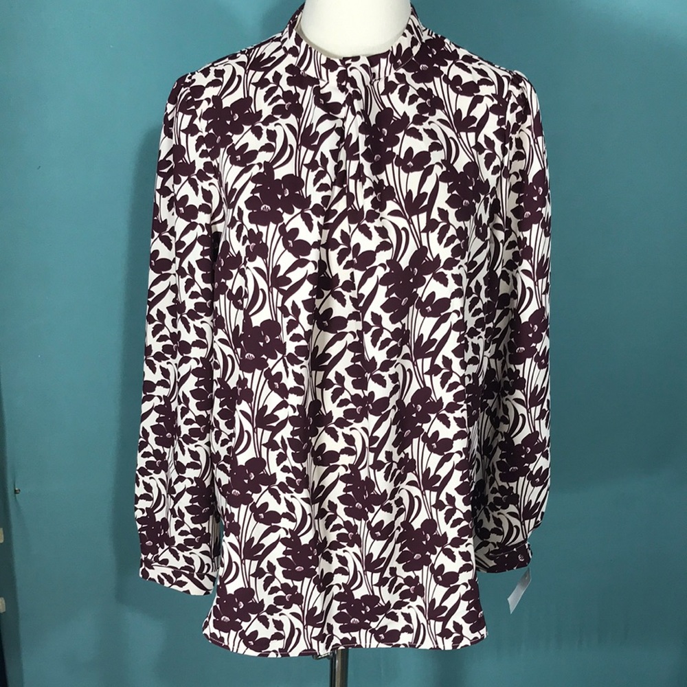 Ann Taylor Maroon Floral Blouse L